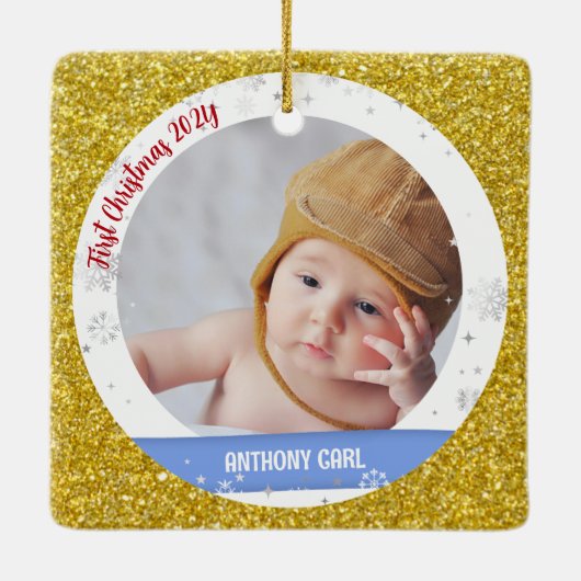 Twins Boys Fotos Tante Niedlich First Christmas Ba Keramikornament (Rückseite)