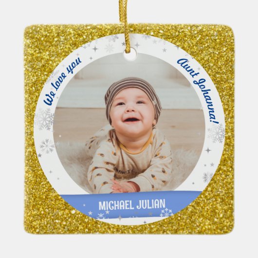 Twins Boys Fotos Tante Niedlich First Christmas Ba Keramikornament (Vorderseite)