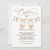 Twins Boys Taufe Christening Einladung (Vorderseite)