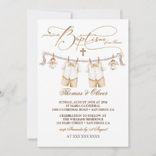Twins Boys Taufe Christening Einladung