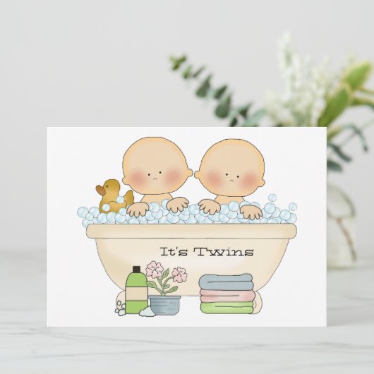 Twins Bubble Bath Baby Dusche Einladung (Stehend Vorderseite)