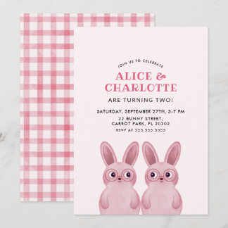 Twins Bunny Birthday Party for Baby Girls Einladung