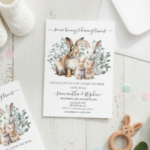 Twins Bunny Watercolor Paare Baby Shower Einladung