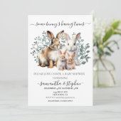 Twins Bunny Watercolor Paare Babydusche Einladung (Stehend Vorderseite)