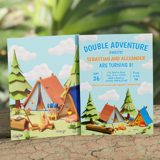 Twins Camping Double Adventure erwartet Geburtstag Einladung