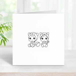 Twins Cat Bear Baby Jumpsuit 1x1 Gummistempel