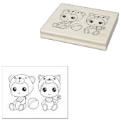 Twins Cat Bear Baby Jumpsuit Colour Page Gummistempel (Stempel)