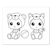 Twins Cat Bear Baby Jumpsuit Colour Page Gummistempel (Prägung)