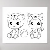 Twins Cat Bear Baby Jumpsuit Colour Page Poster (Vorne)