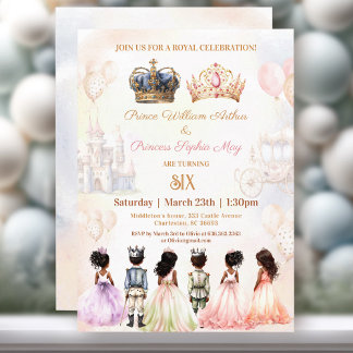 Twins Dark Skin Princess Crown Royal Einladung