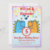 Twins Dino Roar Birthday Party Einladung (Vorderseite)