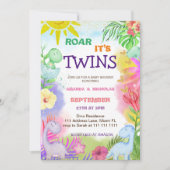 Twins Dinosaur Floral Greenery Baby Girl Shower Einladung (Vorderseite)