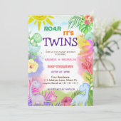Twins Dinosaur Floral Greenery Baby Girl Shower Einladung (Stehend Vorderseite)