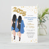 Twins Double Graduation Party Einladung (Stehend Vorderseite)