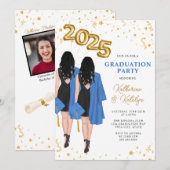Twins Double Graduation Party Einladung (Vorne/Hinten)