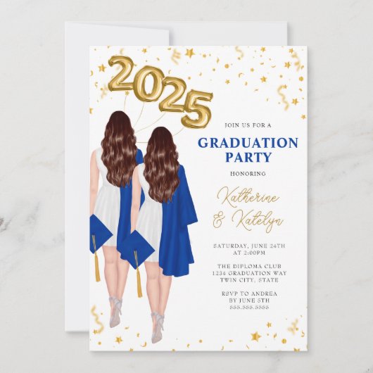 Twins Double Graduation Party Einladung (Vorderseite)