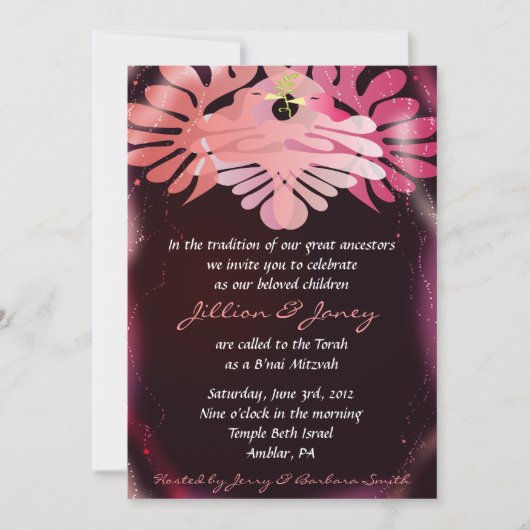 Twins Dove of Peace B'nai Bat Mitzvah Einladung (Vorderseite)