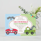 Twins Einladungen Boy Birthday Race Tow Truck (Stehend Vorderseite)