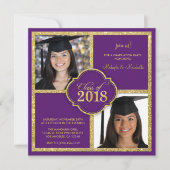 Twins Elegant Black & Lila Glitzer Class 2018 Einladung (Vorderseite)