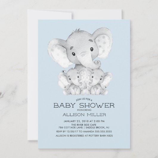 TWINS Elephant Baby Shower Einladung (Vorderseite)