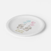 Twins Elephant Baby Shower Gender Reveal 7" Plate Pappteller (Schrägansicht)