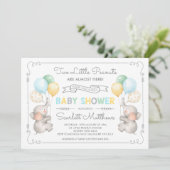 Twins Elephant Baby Shower Pastel Balloons laden e Einladung (Stehend Vorderseite)