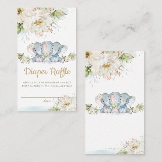 Twins Elephant Boy Girl Baby Duwer Diaper Raffles Begleitkarte (Vorne/Hinten)