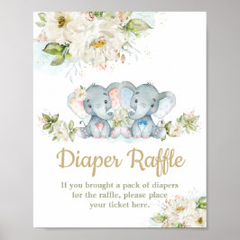 Twins Elephant Boy Girl Baby Duwer Diaper Raffles Poster
