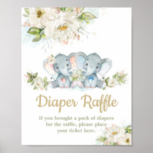 Twins Elephant Boy Girl Baby Duwer Diaper Raffles Poster