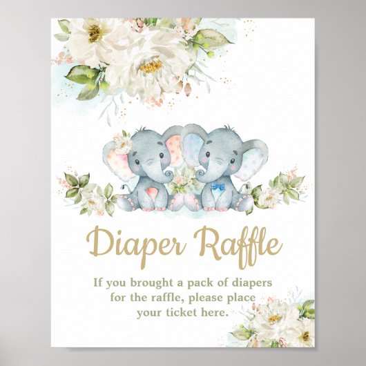 Twins Elephant Boy Girl Baby Duwer Diaper Raffles Poster (Vorne)