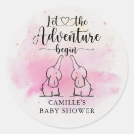 Twins Elephants Baby Shower Classic Round Sticker