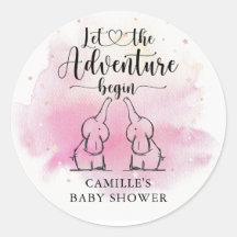 Twins Elephants Baby Shower Classic Round Sticker