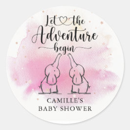 Twins Elephants Baby Shower Classic Round Sticker