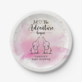 Twins Elephants Baby Shower Paper Plate Pappteller