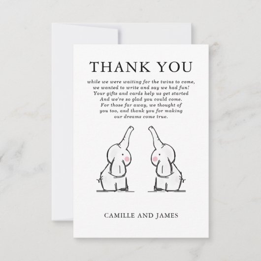 Twins Elephants Babydusche Einladung (Vorderseite)