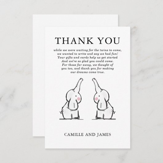 Twins Elephants Babydusche Einladung (Vorne/Hinten)