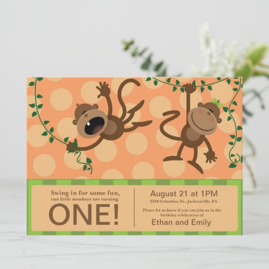 Twins erste Geburtstagsfeierlichkeiten. Einladung (Stehend Vorderseite)