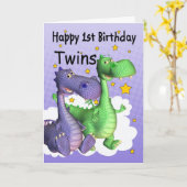 Twins Erste Geburtstagskarte - Niedliche Drachen Karte (Gelbe Blume)