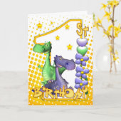 Twins Erste Geburtstagskarte - Niedliche Drachen Karte (Gelbe Blume)