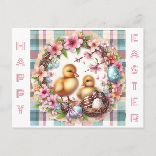 Twins Erste Osterwasserfarbe Zwei Entenlings Postkarte (Vorderseite)