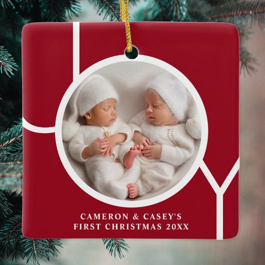 Twins erstes Weihnachts-Custom-Foto Red Keramikornament