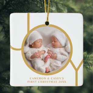 Twins Erstes Weihnachtsfest-Foto Keramikornament