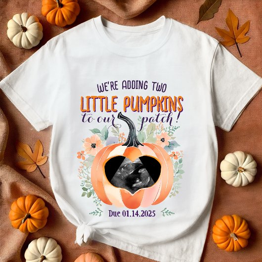 Twins Fall Pumpkin Pregnancy Ankündigung Sonogram T-Shirt
