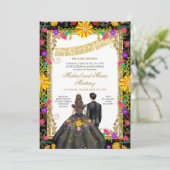 Twins farbenfrohe Blume Mexican Fiesta Quinceañera Einladung (Stehend Vorderseite)
