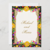 Twins farbenfrohe Blume Mexican Fiesta Quinceañera Einladung (Rückseite)