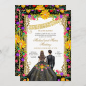 Twins farbenfrohe Blume Mexican Fiesta Quinceañera Einladung (Vorne/Hinten)