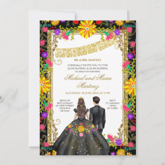 Twins farbenfrohe Blume Mexican Fiesta Quinceañera Einladung