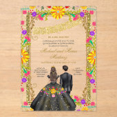 Twins farbenfrohe florale Fiesta Gold Frame Mis Qu Acryleinladungen (Vorderseite)