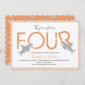 Twins Fierce Four Orange Shark Birthday Einladung (Vorne/Hinten)
