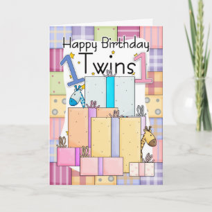 Twins First Birthday Card - Geschenke Karte